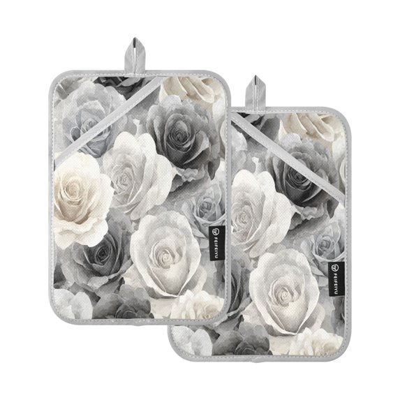 2 Pack Pot Holders for Kitchen Heat Resistant Hot Pads Sets for Cooking Baking Ink Wash Style Roses