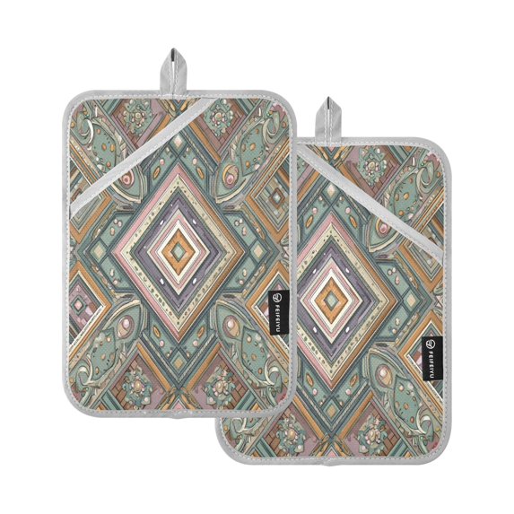 2 Pack Pot Holders for Kitchen Heat Resistant Hot Pads Sets for Cooking Baking Intricate Brown Batik Pattern