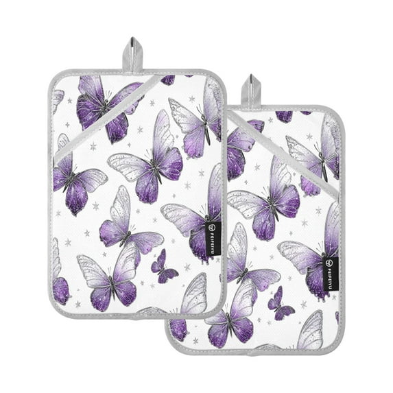 2 Pack Pot Holders for Kitchen Heat Resistant Hot Pads Sets for Cooking Baking Lavender-colored Butterfly Pattern