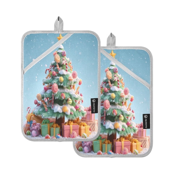 2 Pack Pot Holders for Kitchen Heat Resistant Hot Pads Sets for Cooking Baking Lollipops Christmas Tree