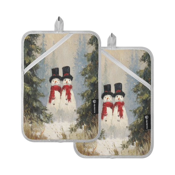 2 Pack Pot Holders for Kitchen Heat Resistant Hot Pads Sets for Cooking Baking Moody Snowman Couple