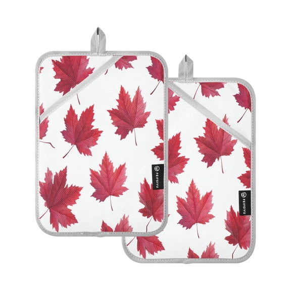 2 Pack Pot Holders for Kitchen Heat Resistant Hot Pads Sets for Cooking Baking Red Maple Leaves