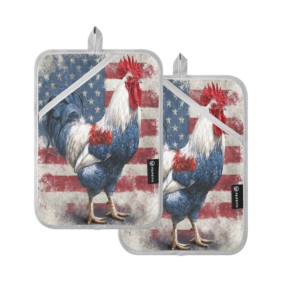 2 Pack Pot Holders for Kitchen Heat Resistant Hot Pads Sets for Cooking Baking Red White and Blue Rooster