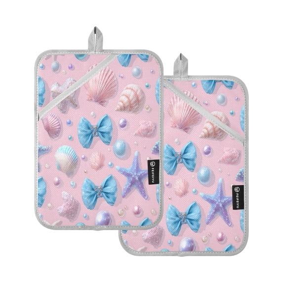 2 Pack Pot Holders for Kitchen Heat Resistant Hot Pads Sets for Cooking Baking Seashells and Bows