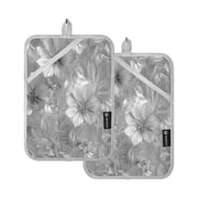 2 Pack Pot Holders for Kitchen Heat Resistant Hot Pads Sets for Cooking Baking Silver Metal Flower Pattern
