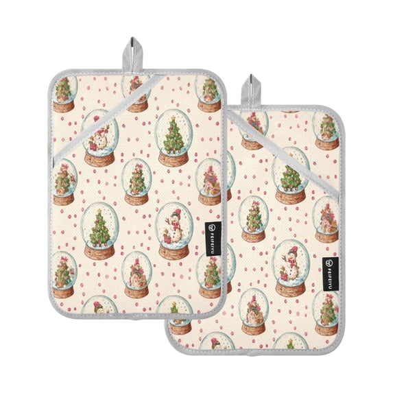 2 Pack Pot Holders for Kitchen Heat Resistant Hot Pads Sets for Cooking Baking Snow Globe Pattern