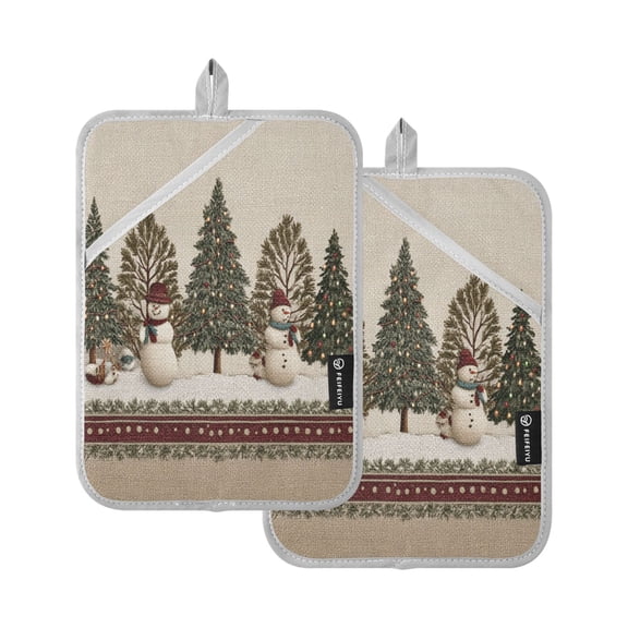 2 Pack Pot Holders for Kitchen Heat Resistant Hot Pads Sets for Cooking Baking Snowmen and Deer in The Forest