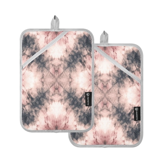 2 Pack Pot Holders for Kitchen Heat Resistant Hot Pads Sets for Cooking Baking Soft Pink Tie-dye Pattern
