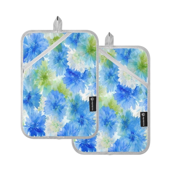 2 Pack Pot Holders for Kitchen Heat Resistant Hot Pads Sets for Cooking Baking Watercolor Blue Cornflowers
