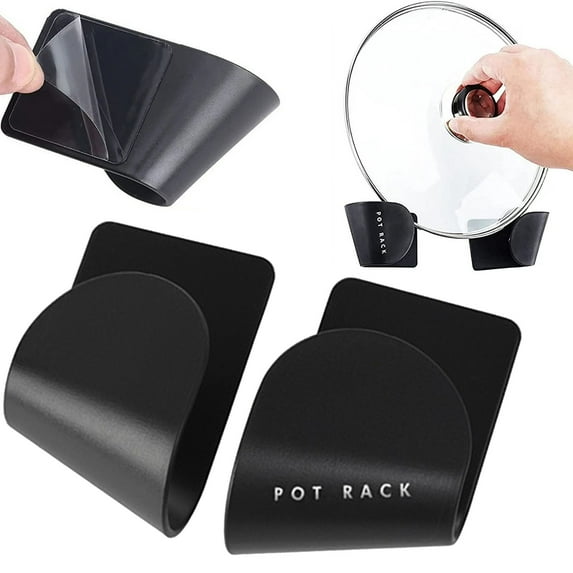 2 Pack Pot Lid Organizer for Cabinet Door - Adjustable in-Cupboard Pot and Pan Lid Holders for Lids, Easy to Install Wall Mount Pot Lid Organizer for Kitchen Wall Inside Cabinet Door(Black,8*5cm)