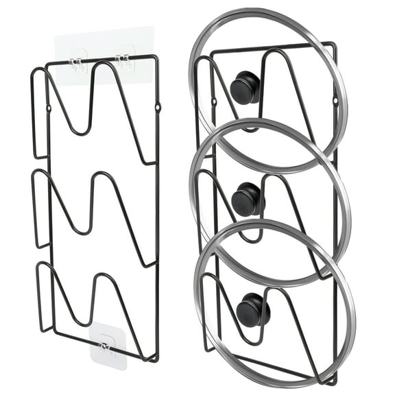 2 Pack Pot Lid Organizer Rack, 6-Tier Pot Lids Holder for Cabinet Door/Wall, No Drilling Adhesive Wall/Door Mounted Rustproof Pot and Pan Cover for Kitchen Storage, Classic