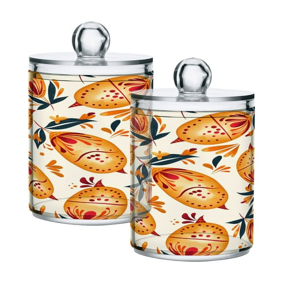 2 Pack Potatoes Folk Art Qtip Holder Dispenser Clear Plastic Storage Apothecary Jars for Cotton Swabs Balls Pads Floss