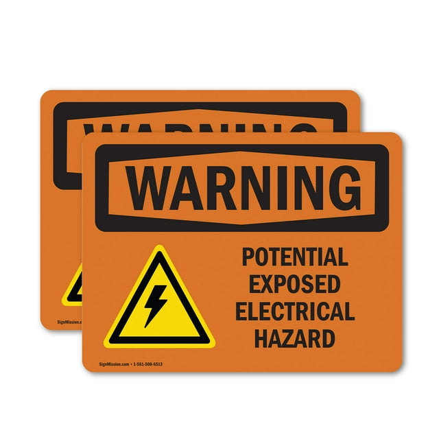 (2 Pack) Potential Exposed Electrical Hazard With Symbol OSHA Warning ...