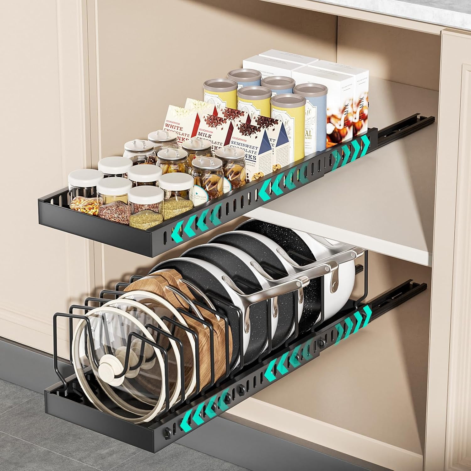 2 Pack Pots and Pans Organizer Under Cabinet, Expandable Pull Out ...