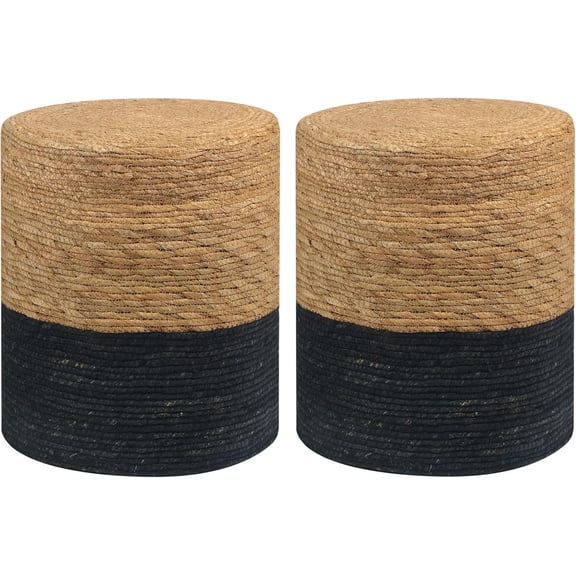 2 Pack Pouf Ottoman,Natural Seagrass Foot Stool,Hand Weaving Round Ottoman,for Living Room,Leisure Ottoman