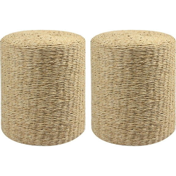 2 Pack Pouf Ottoman,Natural Seagrass Foot Stool,Hand Weaving Round Ottoman,for Living Room,Leisure Ottoman