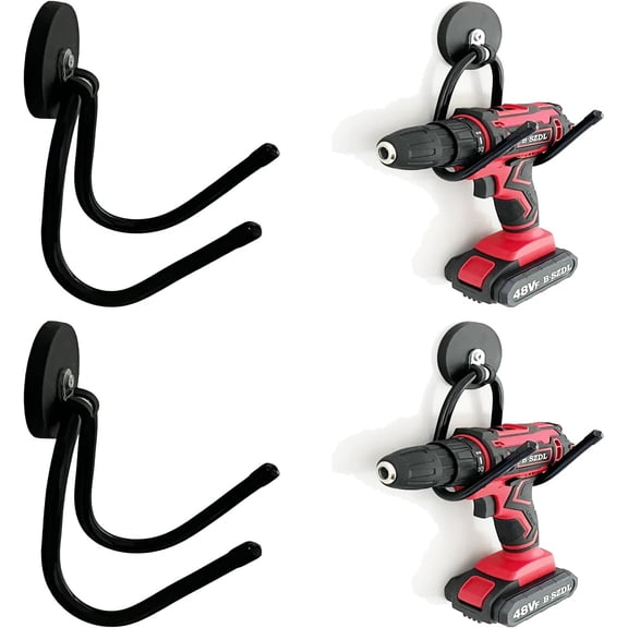 2 Pack Power Drill Tool Organizer Holder, Tool Holders,Garage Tool Storage Rack,Heavy Duty Large Garage Utility Hooks with Rubber Coating, No - No Power Drill