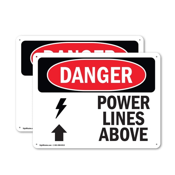 (2 Pack) Power Lines Above OSHA Danger Sign 10 Inch X 7 Inch Plastic Sign, Weather Resistant, UV Protected for Workplace, Business, and Construction Site, Made in the USA