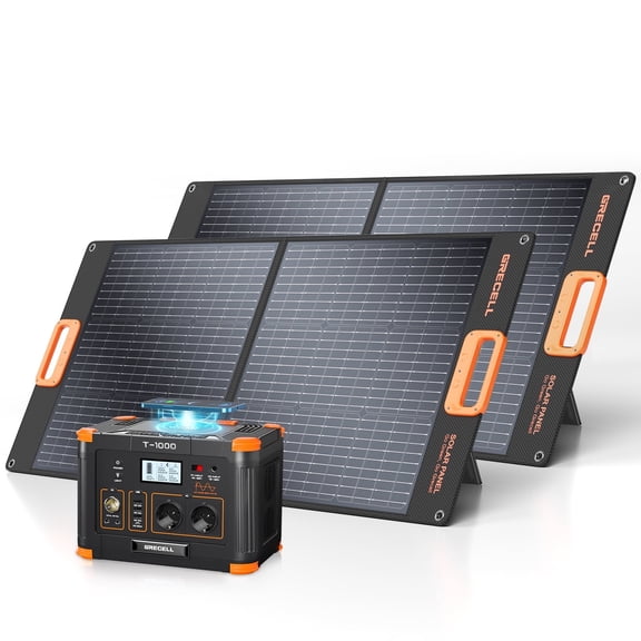 2-Pack Power Station 500W Portable Generator Battery Backup with Wireless Power Bank and 100W Foldable Solar Panel for Outdoor Home Emergency