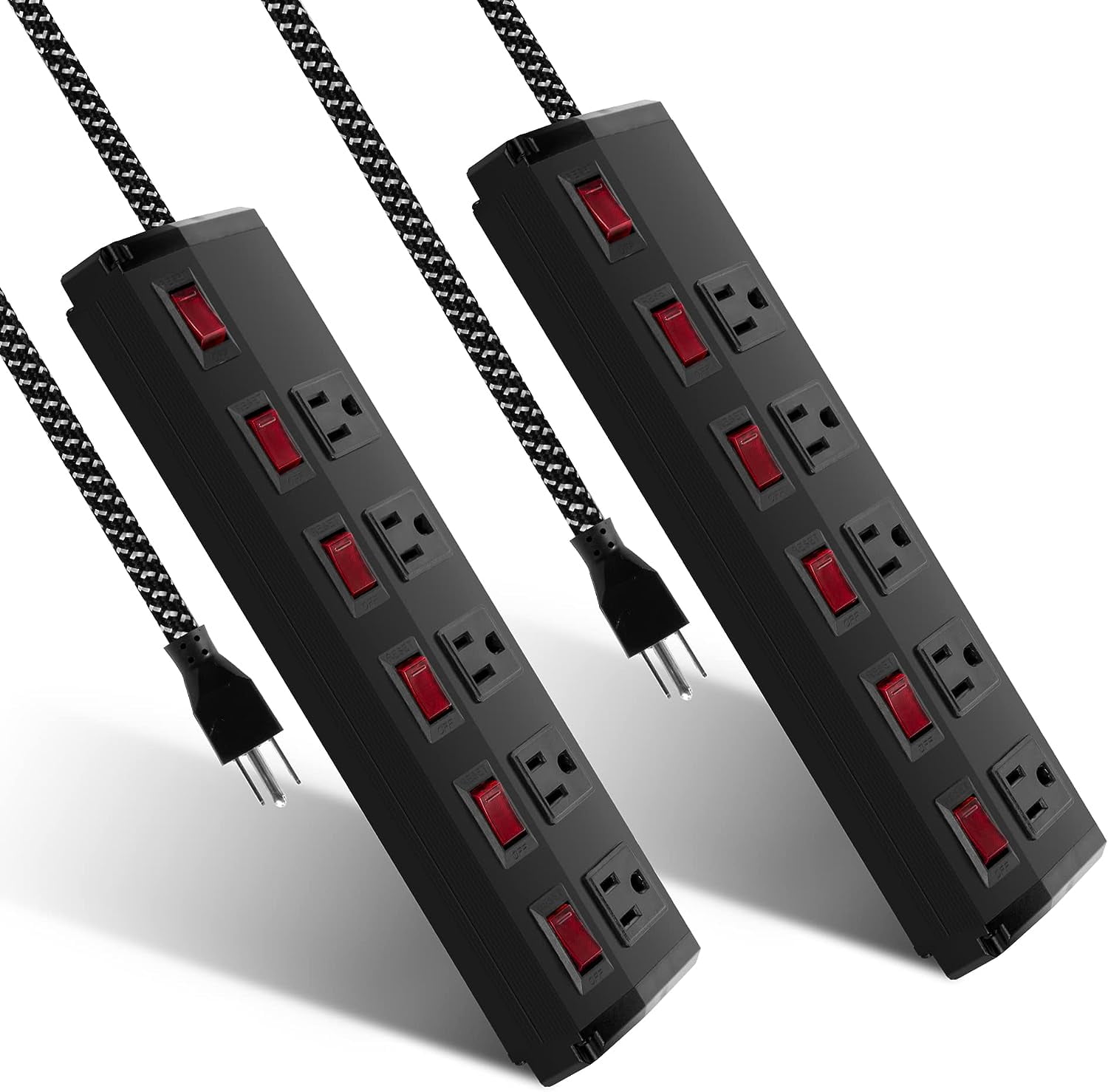 2 Pack Power Strip with Surge Protector, 6 Ft Cord Heavy Duty Metal