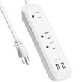 thumbnail image 1 of 2 Pack Power Strip Surge Protector with USB Ports, White Extension Cord 6 Feet 3 Prong, 3 outlets, 2 USB Ports, 1250W/10A, Wall Mountable, Plug Strip Surge Protector 300J for Home Office, SGS Approved, 1 of 5