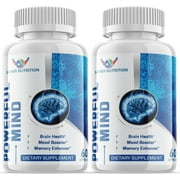 2 Pack Powerful Mind - Brain Boost Supplement - Dietary Supplement for Focus, Memory, Clarity, Cognitive - Advanced Nootropic Support Formula for Maximum Strength - 120 Capsules
