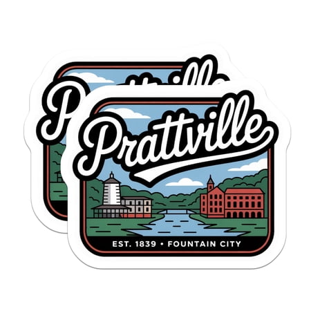 (2 Pack) Prattville Alabama Magnets - Fountain City Landmark - Riverfront Scenic View - Historic Est 1839 Souvenir Decor - 5 Inches On Longest Side - Thick Durable Magnet - Made in USA - MAG19282