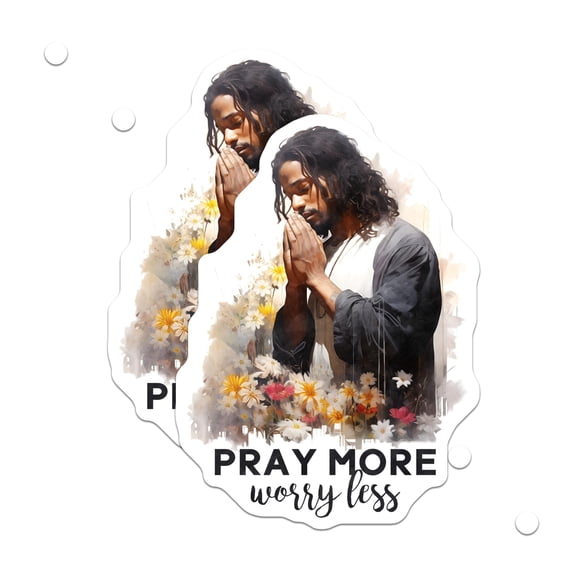 (2 Pack) Pray More Worry Less Stickers - Spiritual Faith Decals - Religious Inspiration Art - Christian Prayer Motto - 5" On Longest Side - Sticks to Smooth Flat Surfaces - Made in USA - BMCS20473
