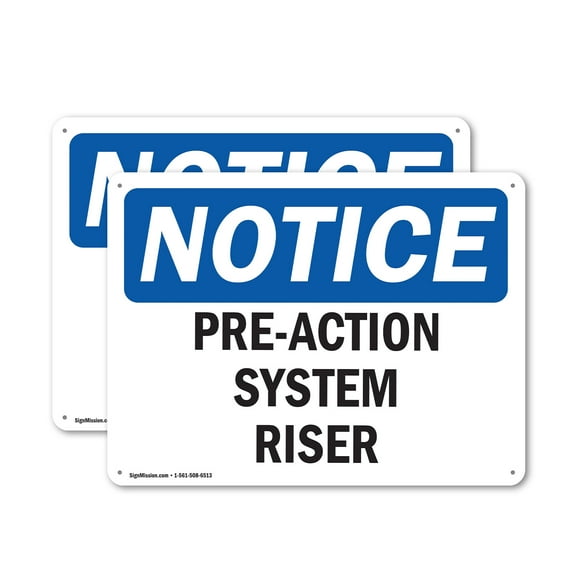 (2 Pack) Pre-Action System Riser OSHA Notice Sign 14 Inch X 10 Inch Indoor / Outdoor Rust-Free Aluminum Metal Signs for Workplace, Workshop, and Construction Site, Made in the USA