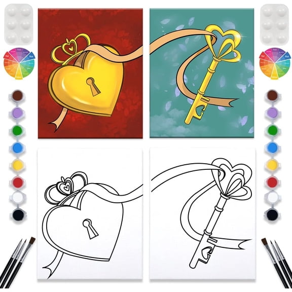 2 Pack Pre Drawn Canvas and Sip Kit Lock Key Couple 8X10 | Couples Painting Sip And Kit For Couples With A Twist Kit Adults Couple Painting Date Night