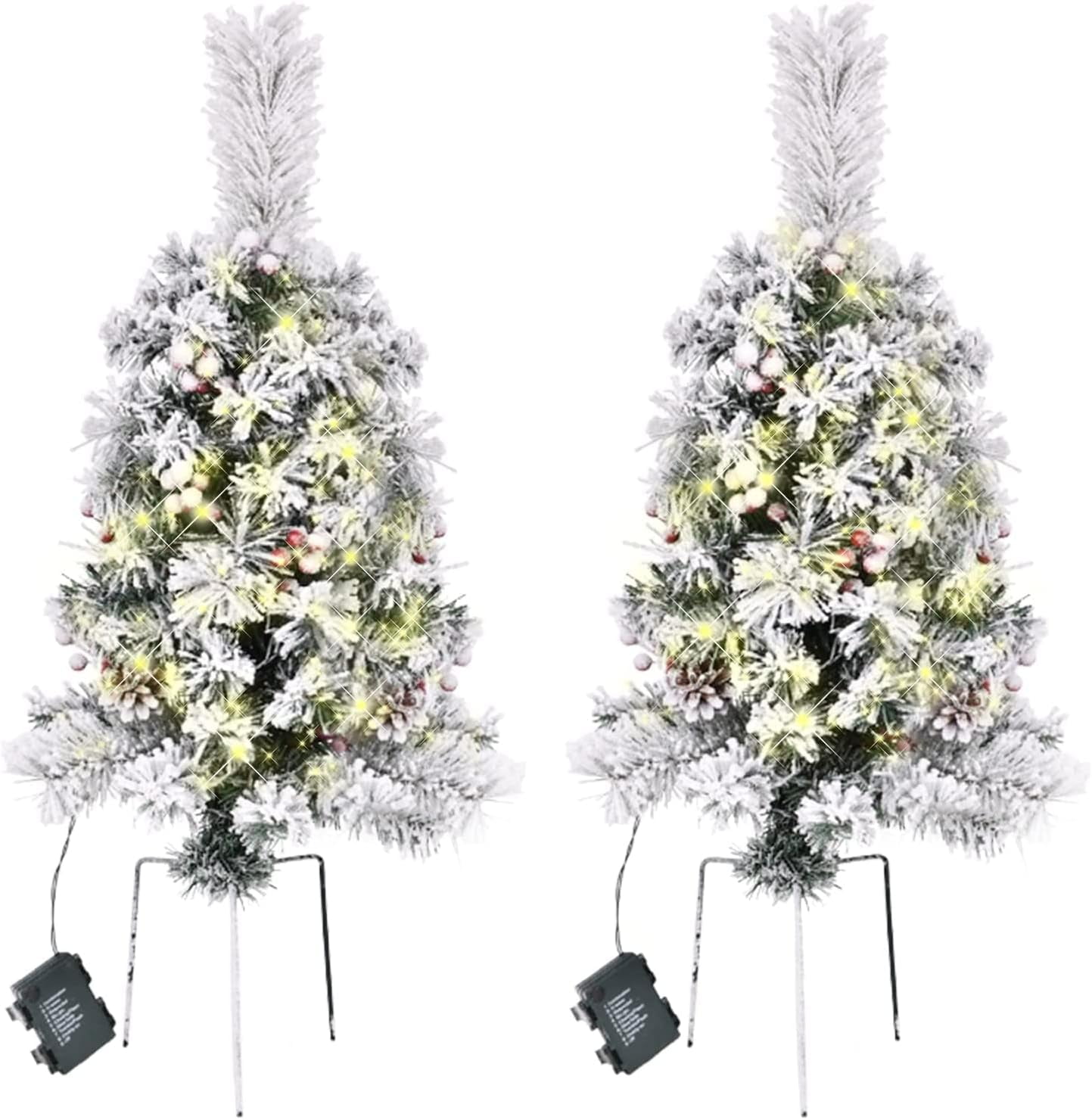 2 Pack PreLit Christmas Pathway Trees, 30 in, Artificial Christmas Urn Filler, 60 LED Lights