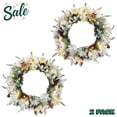 thumbnail image 1 of 2-Pack Pre-Lit Snow-Flocked Christmas Wreaths, Warm White LED Lights, Red Berries & Pine Cones, 8 Modes, Battery Operated (Snowy Green), 1 of 8