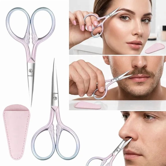 2 Pack Grooming Scissors, Precision Straight Tip 3.74 inch Mini Trimming Shears with Storage Pouch for Eyebrow, Beard, Crafts