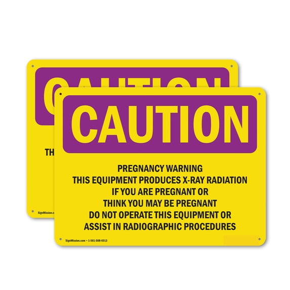 (2 Pack) Pregnancy Warning This Equipment Produces OSHA Caution Radiation Sign 18 Inch X 12 Inch Indoor / Outdoor Rust-Free Aluminum Metal Signs for Workplace, Workshop, and