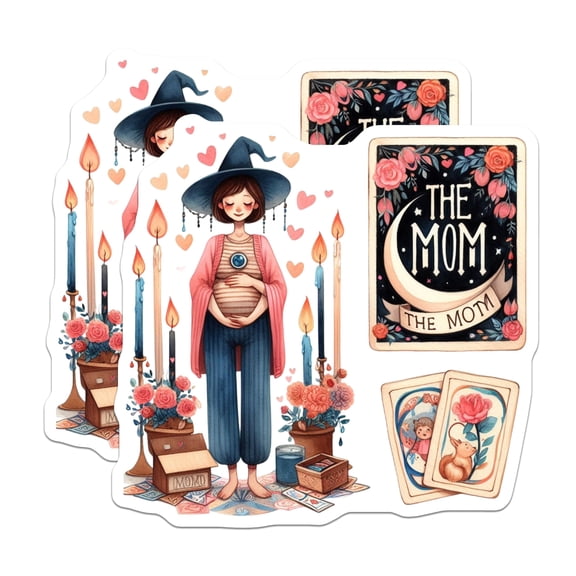 (2 Pack) Pregnant Witch Stickers - Motherhood Magic Art - Celestial Mama Design - 5" On Longest Side - Sticks to Smooth Flat Surfaces - Made in USA - BMCS20959
