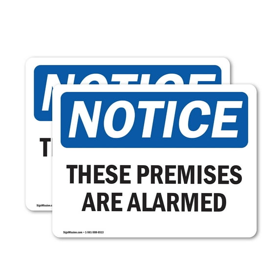 (2 Pack) These Premises Are Alarmed OSHA Notice Sign 10 Inch X 7 Inch Vinyl Label Decal Sticker Weather Resistant, UV Protected for Workplace, Business, and Construction Site, Made in