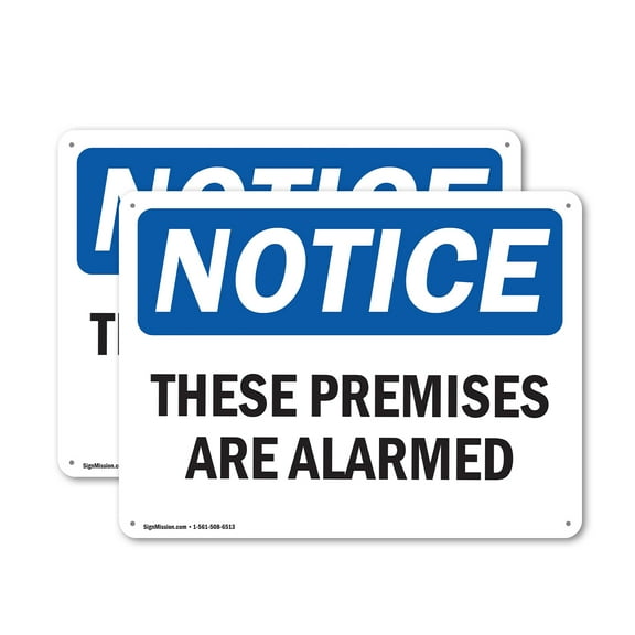 (2 Pack) These Premises Are Alarmed OSHA Notice Sign 14 Inch X 10 Inch Plastic Sign, Weather Resistant, UV Protected for Workplace, Business, and Construction Site, Made in the USA