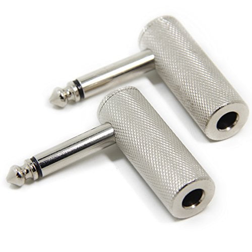 2-Pack Premium 1/4 Inch Right Angle Guitar Cable Adapter, 6.35mm 1/4" TS Mono Male to Female Heavy Duty Metal Connector for V-Shape and Front Facing Jack Guitars