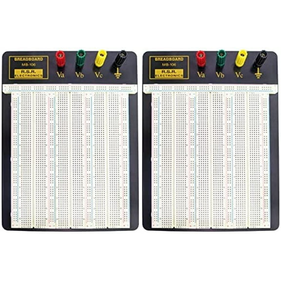 2 Pack Premium 2390 Tie Point Solderless Breadboard with 4 Binding Posts for Prototyping, Metal Backplate