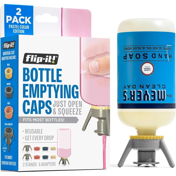 2-Pack Premium Bottle Emptying Kit  No more wasted product - Fits most plastic bottles t out every drop of Shampoos, Lotions, & More 2 Base Caps, 6 Adapters Pastel Color Edition