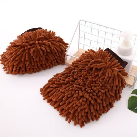 2-Pack Premium Chenille Microfiber Knobby Wash Mitts - Perfect for Car Washing and Detailing; Scratch-Free, Plush, and Absorbent;Style 1-Brown