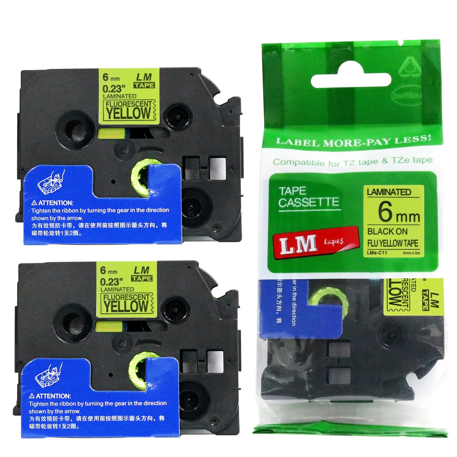 4-Pack 6mm Brother P-Touch Label Tapes – Black On Yellow, Waterproof, 16.4ft Each