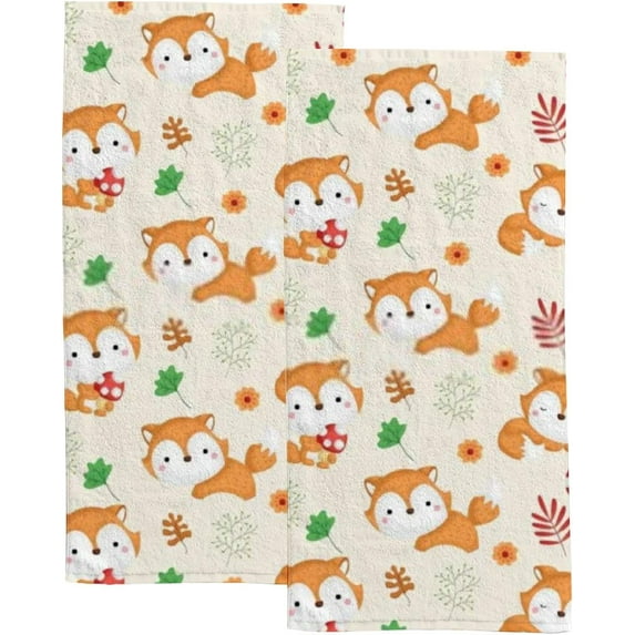 2 Pack Premium Hand Towels - Ultra Soft & Highly Absorbent - Cute Foxes Absorbent Washcloths for Bathroom Hotel Kitchen 30x15in