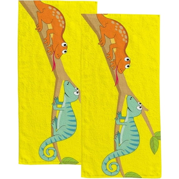 2 Pack Premium Hand Towels - Ultra Soft & Highly Absorbent - Lizards On A Tree Absorbent Washcloths for Bathroom Hotel Kitchen 30x15in