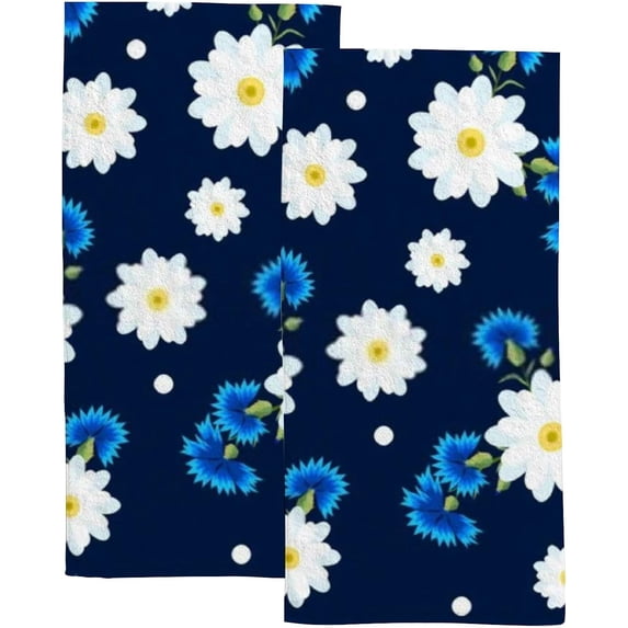 2 Pack Premium Hand Towels - Ultra Soft & Highly Absorbent - White Daisies and Blue Cornflowers Absorbent Washcloths for Bathroom Hotel Kitchen 30x15in