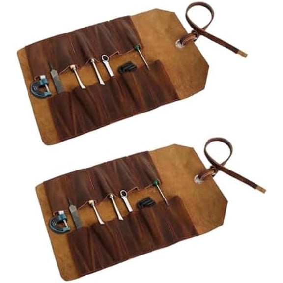 2 Pack Premium Leather Tool Roll - Perfect for Wrenches, Chisels, and Accessories$$Tools