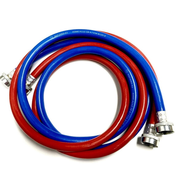 2-Pack Premium PVC and Inside Nylon Brainded Washing Machine Hoses - 6 FT No-Lead Burst Proof Red and Blue Colored Water Inlet Supply Lines - Universal Connection