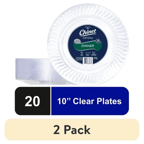 (2 Pack) Premium Plastic Dinner Plates, 10", Clear, 20 Count