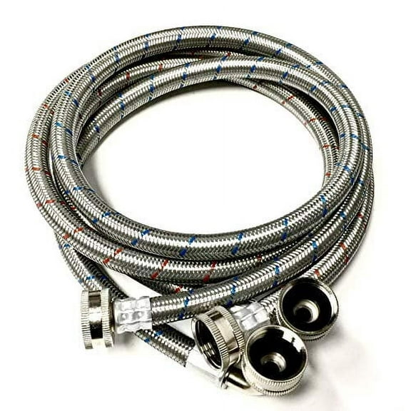 2-Pack Premium Stainless Steel Washing Machine Hoses - 4 FT No-Lead Burst Proof Red and Blue Lined Water Inlet Supply Lines - Universal 90 Degree Elbow Connection - 10 Year Warranty