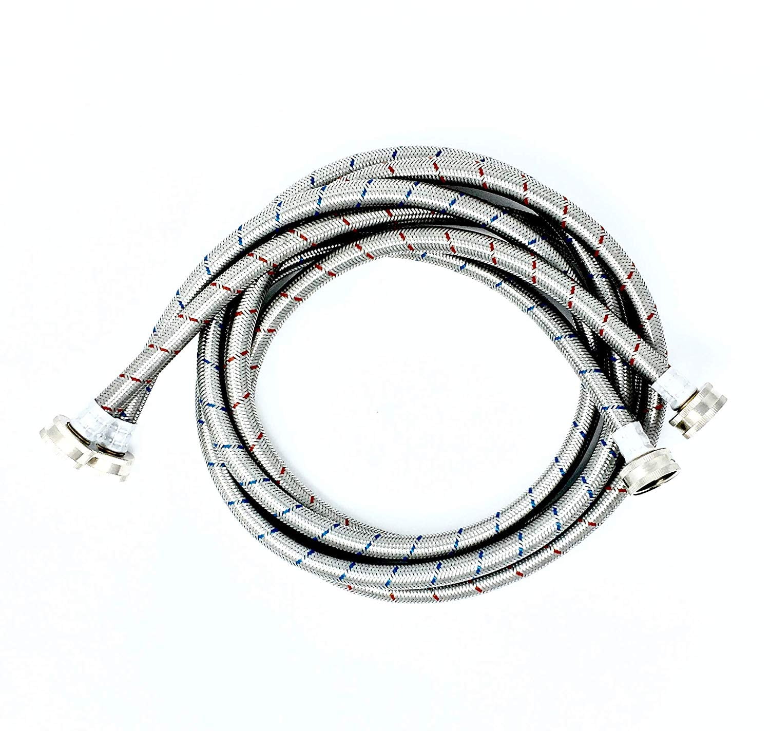2-Pack Premium Stainless Steel Washing Machine Hoses - 6 FT No-Lead Burst Proof Red and Blue Lined Water Inlet Supply Lines - Universal Connection